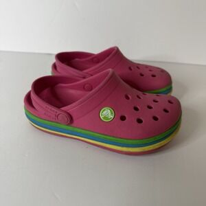 Crocs Classic Size 11 C11 Ciabatta Paradise Pink Rainbow Band Slip On Clogs
